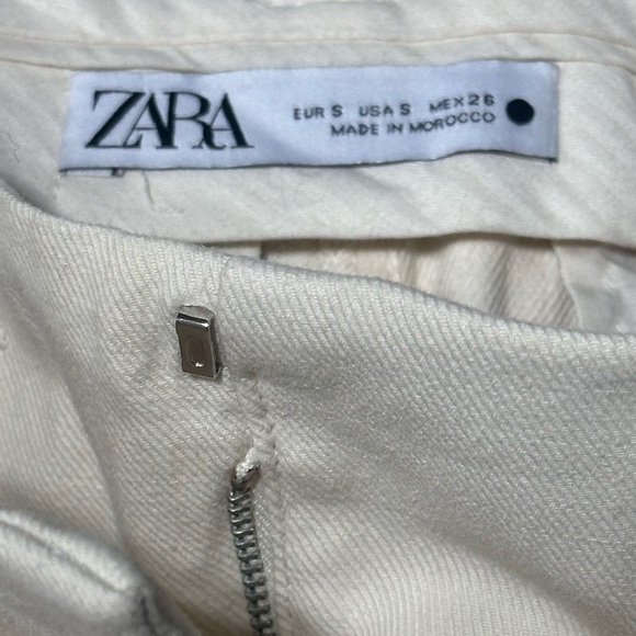 NWOT ZARA Cream Belted Pocket Relaxed Fit Versatile Cotton Trouser Pants Size S - Picture 4 of 8